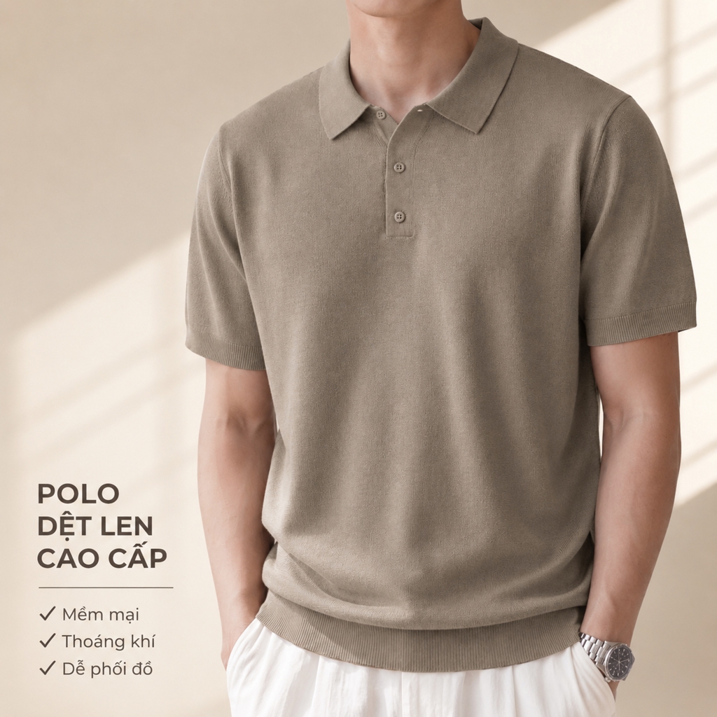 Áo polo dệt len ROWAY PREMIUM chất liệu len cotton | Polo len trơn