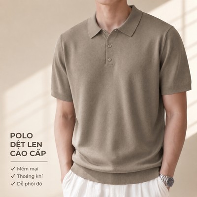 Áo polo dệt len ROWAY PREMIUM chất liệu len cotton | Polo len trơn