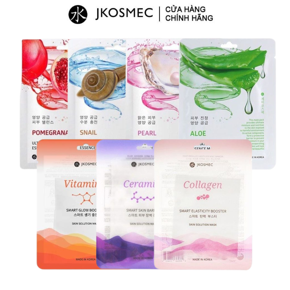 Mặt nạ miếng dưỡng trắng, cấp ẩm, Chống Lão Hóa Hàn Quốc Jkosmec Mask (ốc sên, olive, trà xanh, lựu 