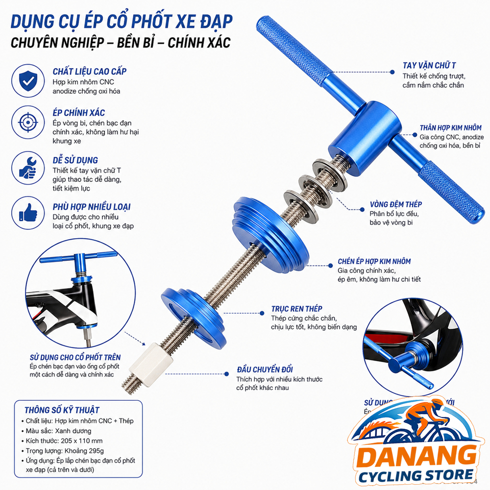 Dụng Cụ Tool Ép Trục Giữa BB & Chén Cổ Xe Đạp (Xanh Dương)