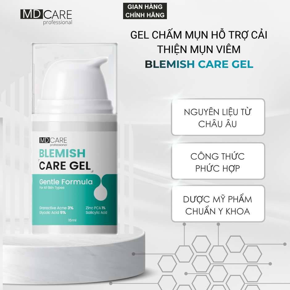 [CHÍNH HÃNG] Gel Chấm Mụn Hỗ Trợ Làm Dịu Và Cải Thiện Mụn Viêm MD CARE Blemish Care Gel 15m-duocmyph