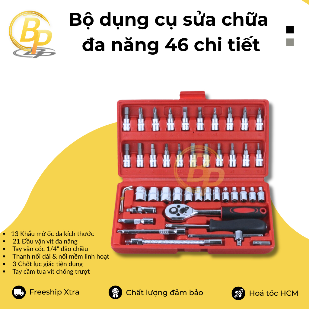 Bộ dụng cụ 46 chi tiếc,bộ dụng cụ sửa chữa ô tô xe máy, bộ dụng cụ đa năng 46 chi tiết