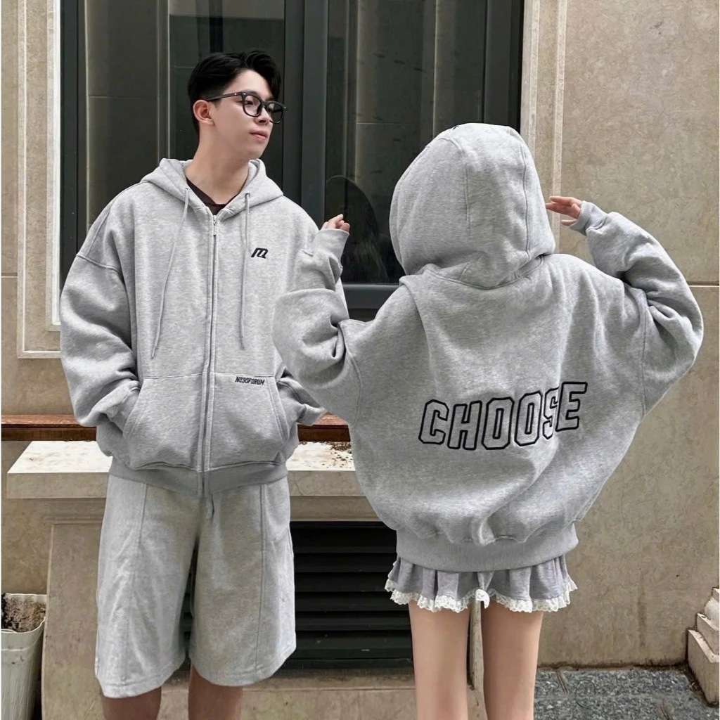 Áo Khoác Hoodie Chất Nỉ COTTON Thêu Nổi CHOOSE Form Boxy Form Rộng Nam Nữ Unisex