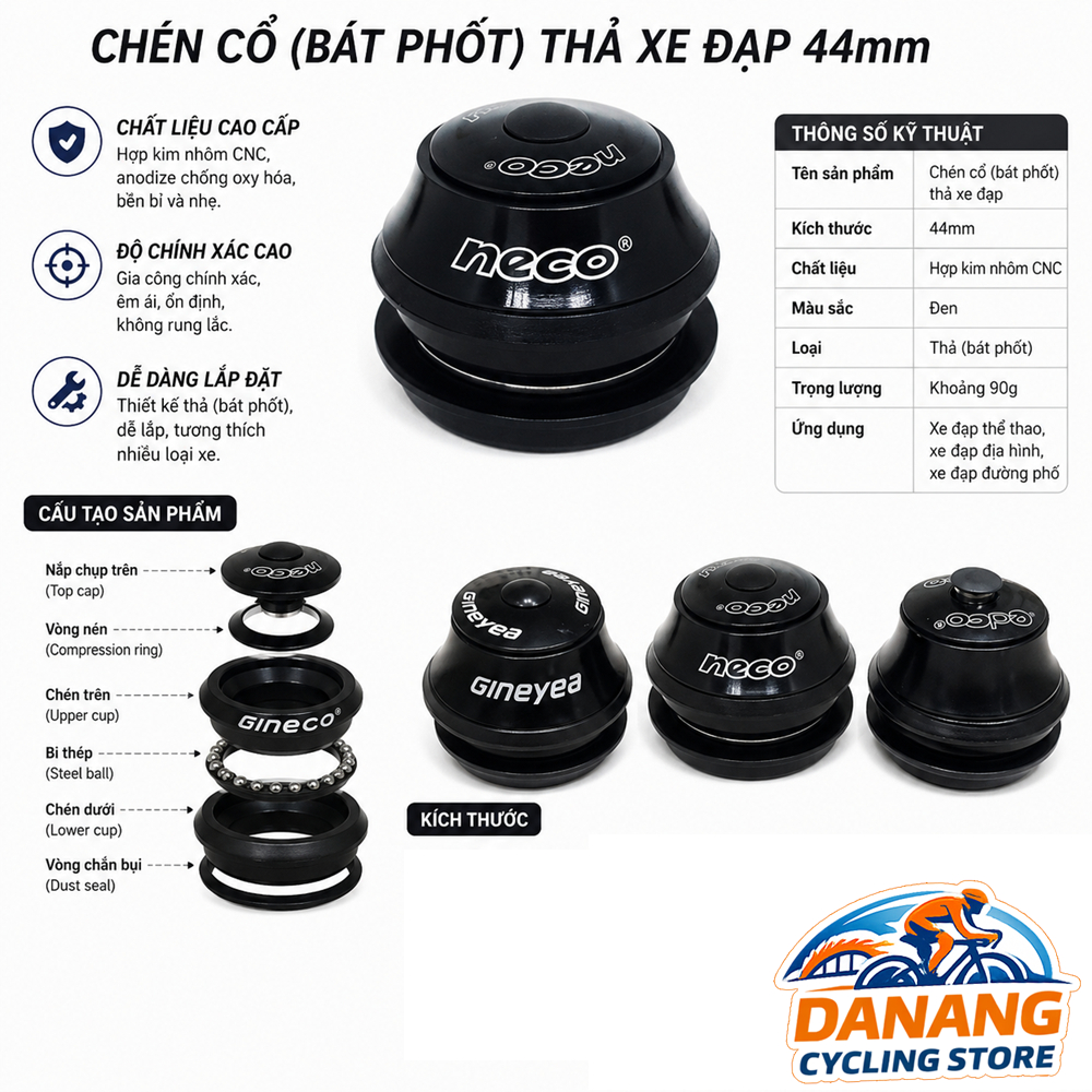 Chén Cổ Thả (Bát Phốt) Xe Đạp Headset  NECO EDCO GINEYEA 44mm