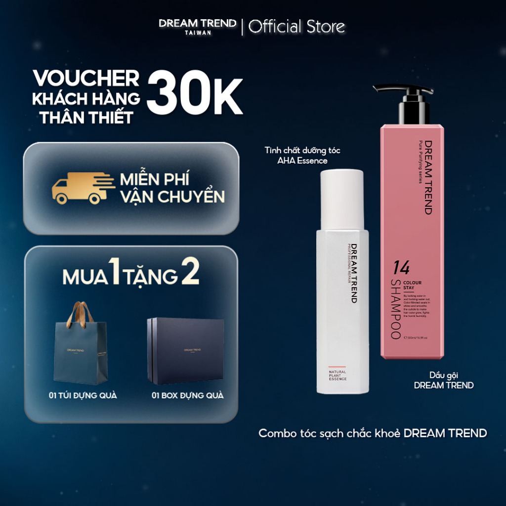 Combo Dầu Gội Làm Sạch DREAM TREND 500ml + Tinh Chất Dưỡng Tóc AHA Essence DREAM TREND 120ml