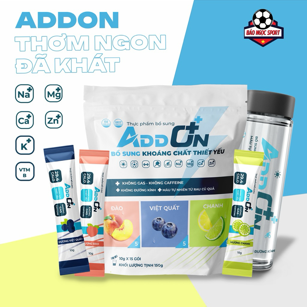 Addon 29calo vị Chanh túi 15 gói bột điện giải thể thao, bù nước bù khoáng bù điện giải, bổ sung vit