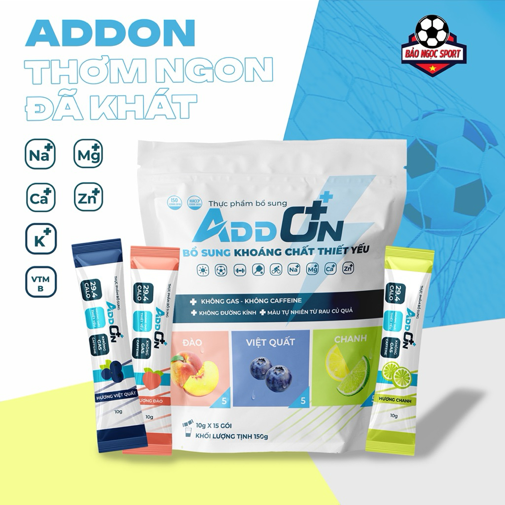 Addon 29calo vị việt Quất túi 15 gói bột điện giải thể thao bù nước bù khoáng,điện giải bổ sung vita