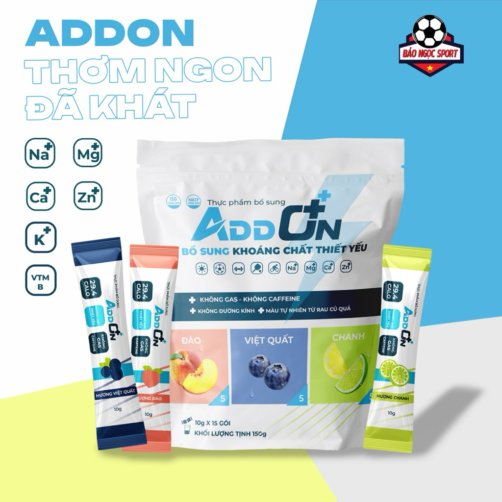 ADDON 29calo,không kèm bình, túi 15 gói bột điện giải thể thao, bù nước, bù khoáng bổ sung vitamin v