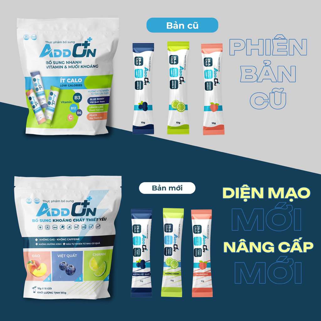 Addon bột điện giải 29calo túi 15 gói vị tổng hợp bù nướcbù khoáng bù điện giải,bổ sung muối khoáng 