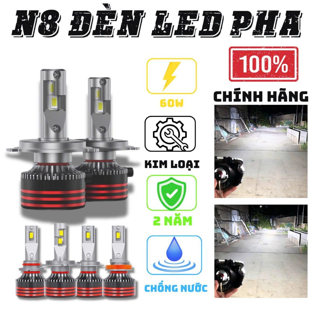 Led Pha - N8 H4 -H11 cho OTO - Xe Máy - Công Suất 65W Cos - 70W Pha- BH 2 Năm Lỗi 1 Đổi 1