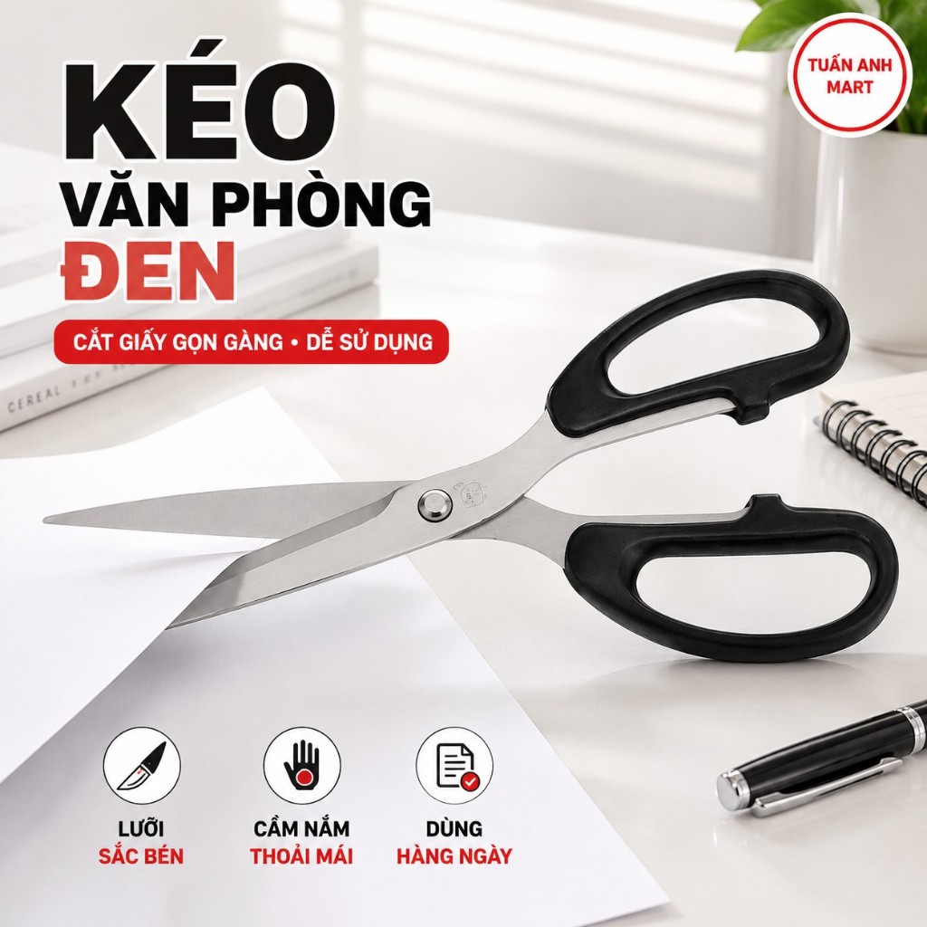 Combo 5 cái Kéo văn phòng, kéo cắt giấy ĐEN