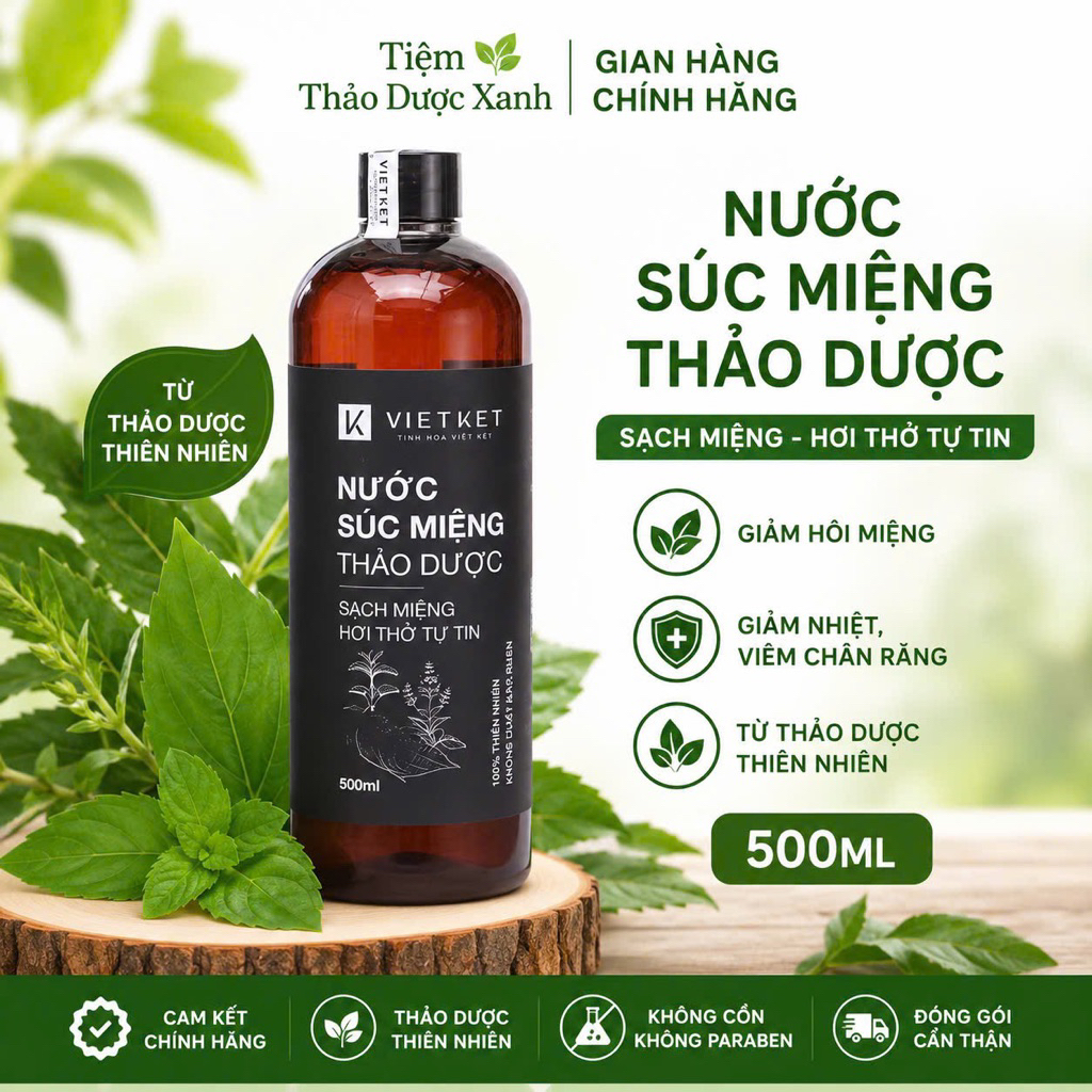 Nước súc miệng thảo dược Vietket, giúp giảm nhiệt miệng, giảm hôi miệng  500ml