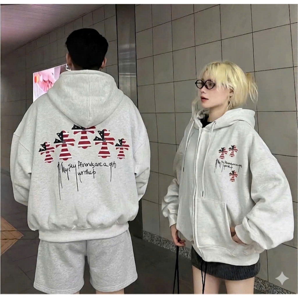 Áo Khoác Nỉ Nam Nữ Chữ Chảy Khóa Kéo Phong Cách Hàn Quốc NanCy.Store