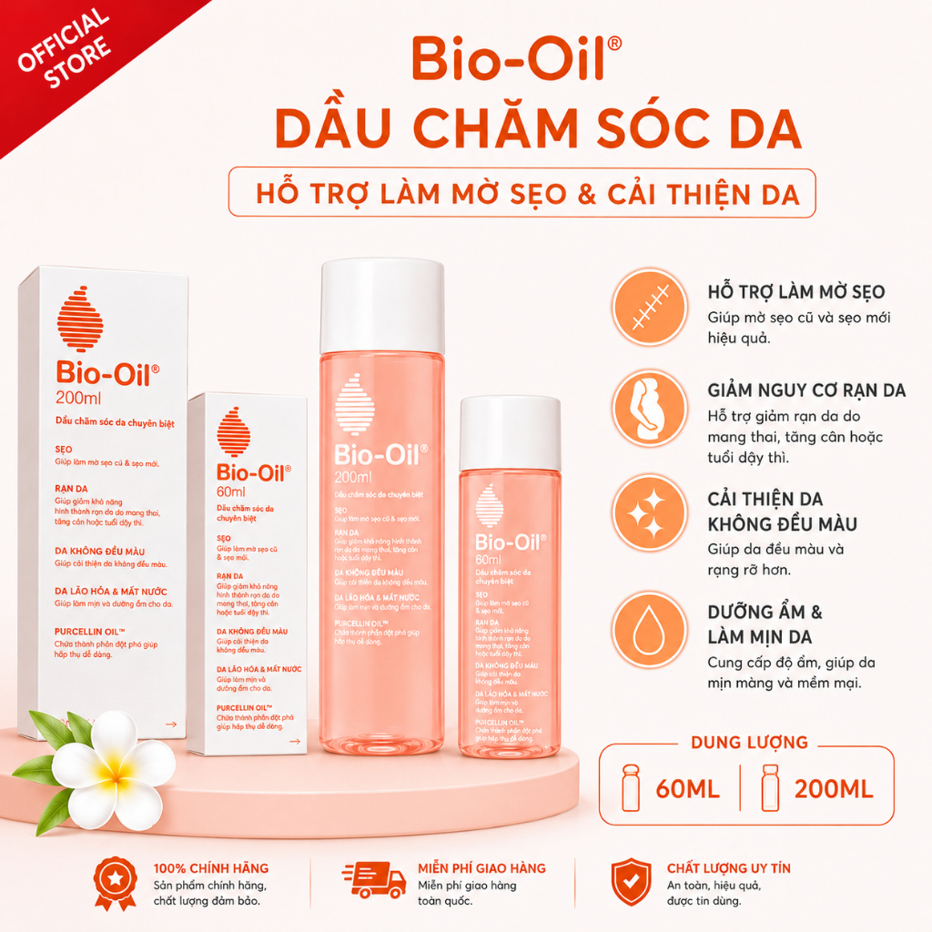 DẦU BIO OIL mờ RẠN DA, Sẹo, lão hóa da 25ml, 60ml, 125ml, 200ml