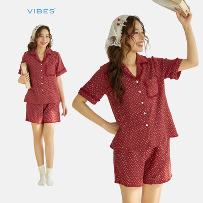 VIBES Pijama ngắn muslin họa tiết xinh xắn Lumea Py Set phối ren