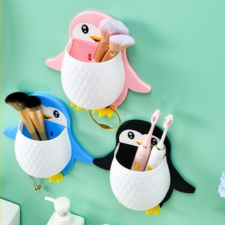 Kệ Treo Tường Đa Năng, Kệ Dán Tường Hình Chim Cánh Cụt Đựng Đồ Cá Nhân Mỹ Phẩm Bàn Chải Dễ Thương