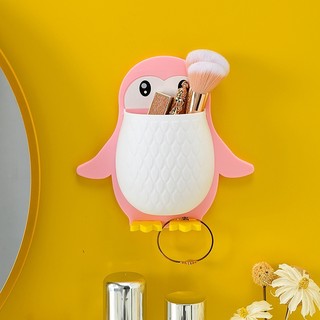 Kệ Treo Tường Đa Năng, Kệ Dán Tường Hình Chim Cánh Cụt Đựng Đồ Cá Nhân Mỹ Phẩm Bàn Chải Dễ Thương