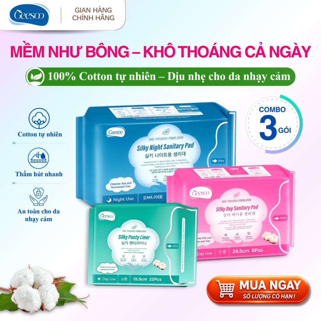 【geesoo】COMBO Băng Vệ Sinh Siêu Thấm, Mềm Mại, Khử Mùi, Kháng Khuẩn An Toàn Dành Cho Phụ Nữ