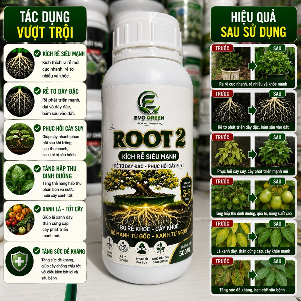 Phân bón ROOT 2 Kích Rễ Siêu Mạnh 500ml  | Kích Ra Rễ Tơ, Phục Hồi Cây Suy, Bén Rễ, xanh lá Cho Cây 