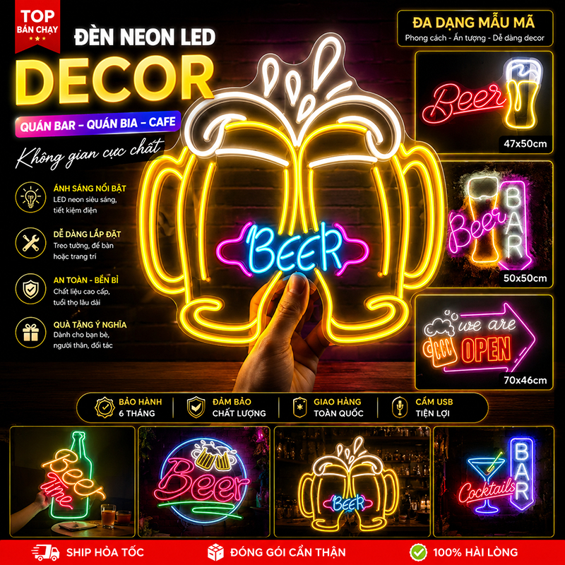 Đèn LED Neon Quán Bia - Đèn Neon LED Beer Trang Trí Quán Bar, Quán Bia, Cafe, Phòng Game – Biển Hiệu