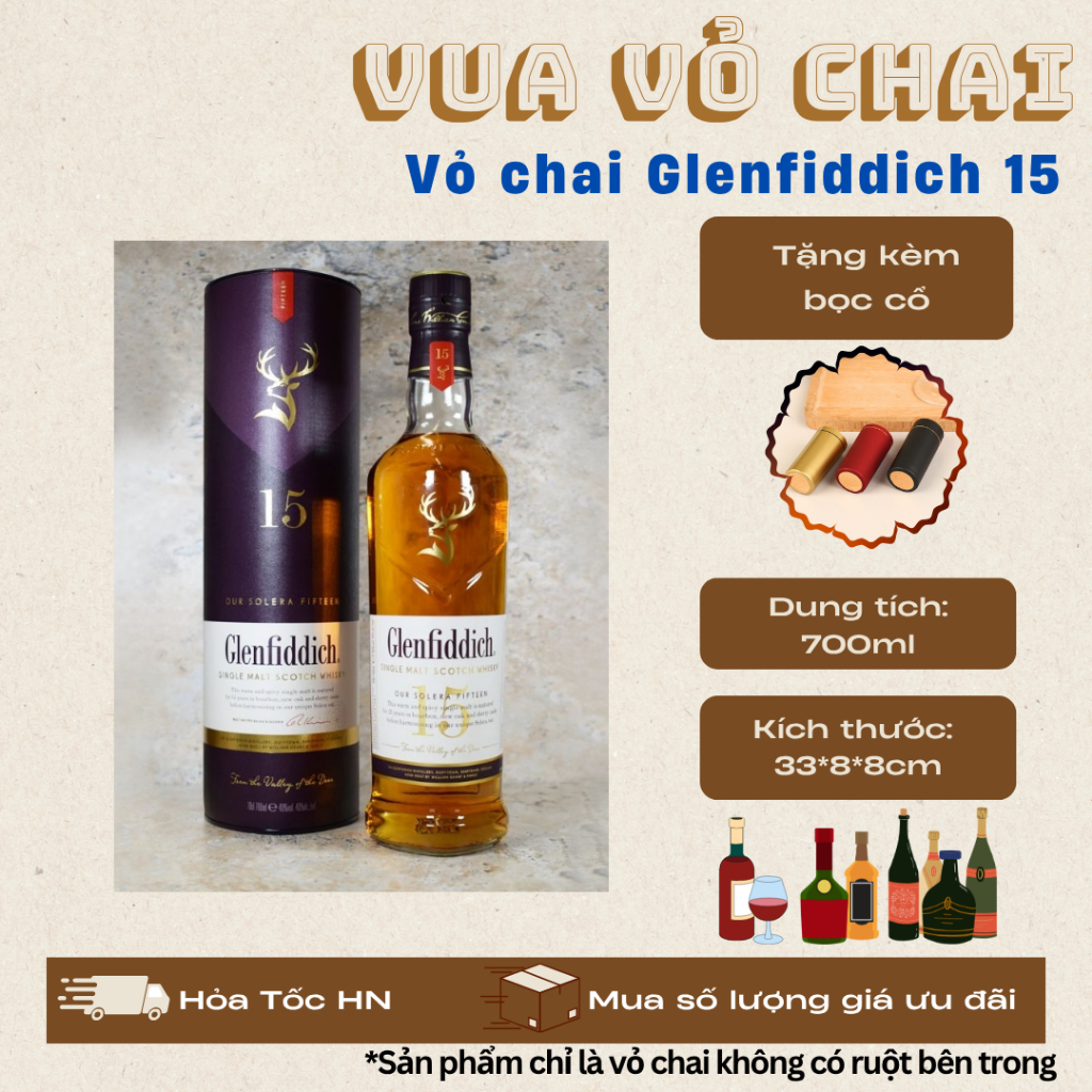 VỎ CHAI GLENFIDDICH 15 FULL BOX, [NEW 99%] [TẶNG KÈM BỌC CỔ]