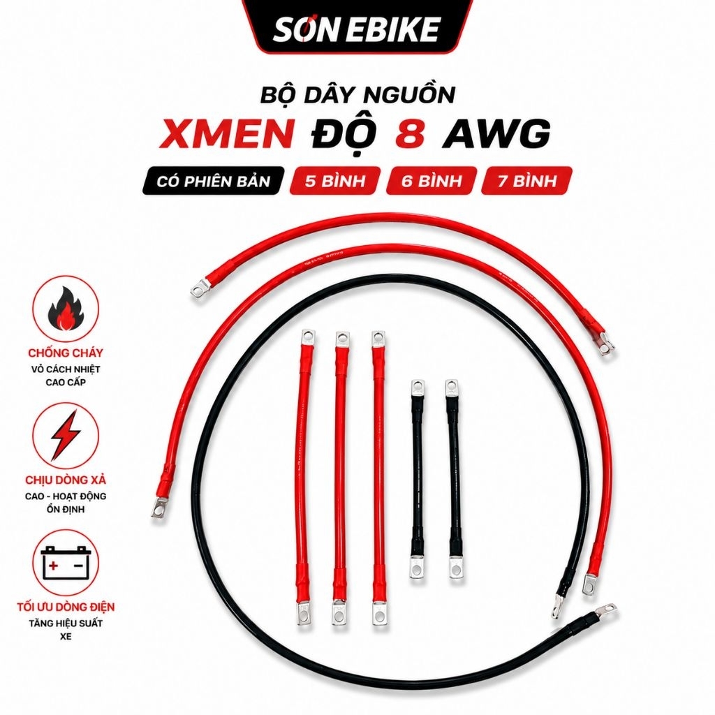 Combo Dây Nối Bình Ắc Quy Xe Điện Chịu Tải Cao Dây Silicon Chống Cháy 8AWG 10AWG