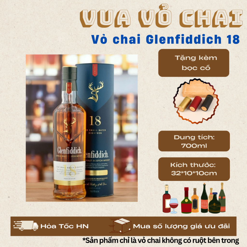 VỎ CHAI GLENFIDDICH 18 FULL BOX, [NEW 99%] [TẶNG KÈM BỌC CỔ]