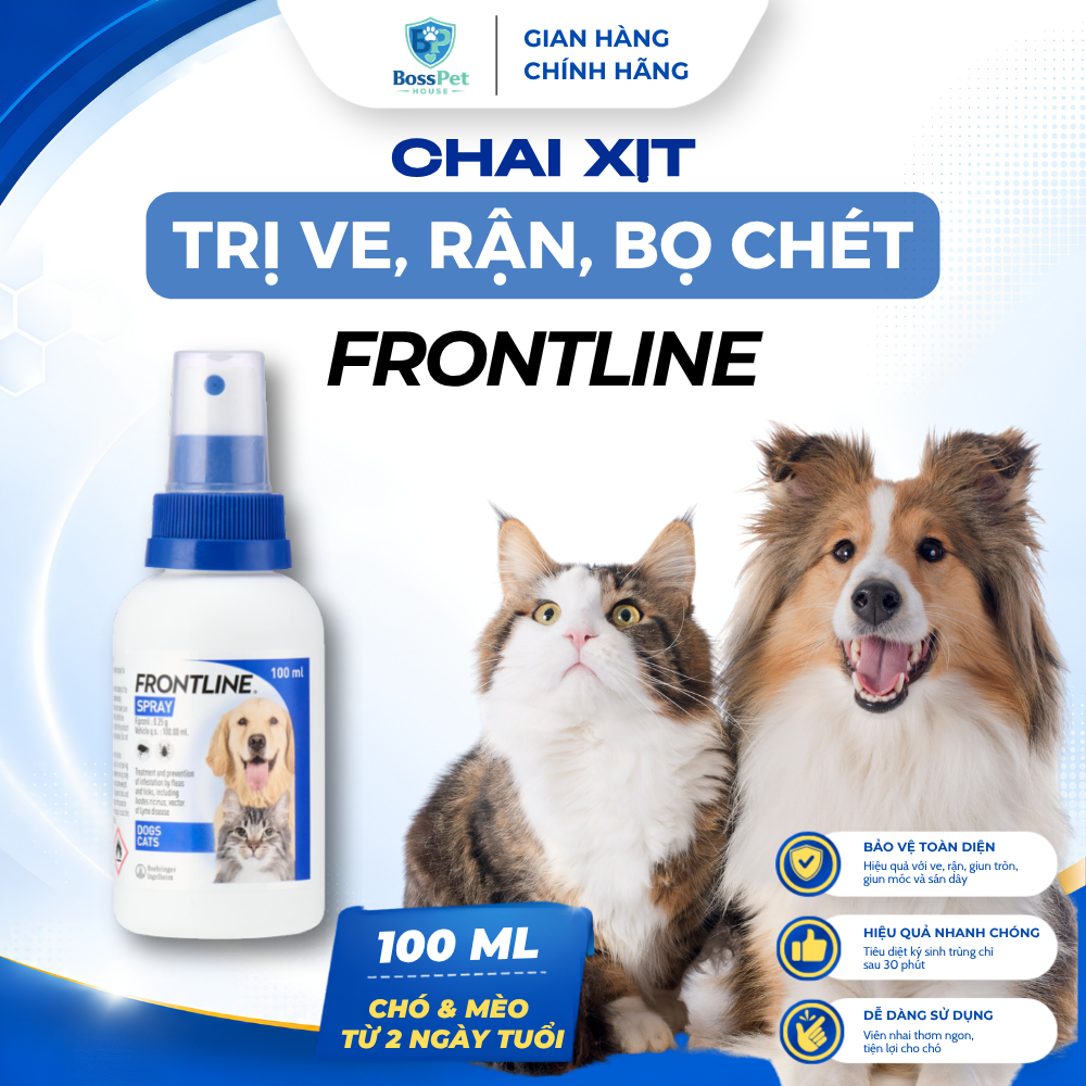 Xịt Ve Rận Bọ Chét Frontline Spray Pháp Chính Hãng 100ML Cho Chó Mèo Từ 2 Ngày Tuổi