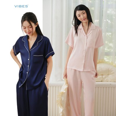VIBES Đồ bộ Pijama dài Lụa trơn cao cấp Silk Long Py Set mặc nhà mềm mại, mát lạnh, thoải mái