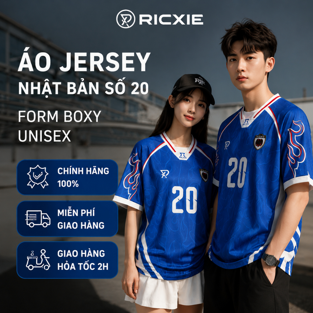 RICXIE ATELIER Áo Jersey Nhật Bản Số 20 Form Boxy Unisex Thêu Nổi Premium
