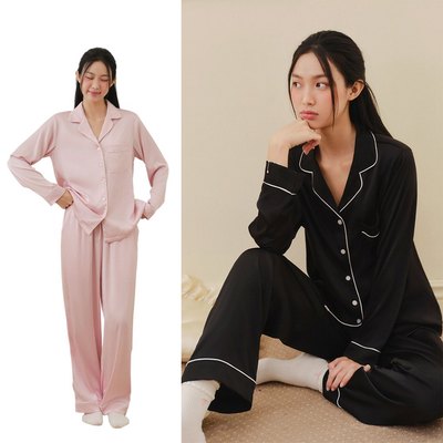VIBES Pijama dài tay Lụa trơn cao cấp phom mới 2026 Long Sleeve Set
