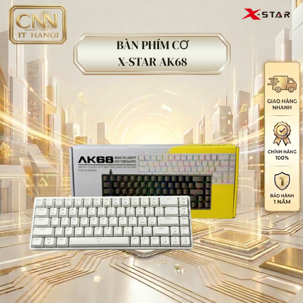 Bàn phím Cơ Xstar AK68 Red Switch Gõ Cực Êm Kết nối Type C hai màu Trắng – Đen - Bảo Hành 12 Tháng.