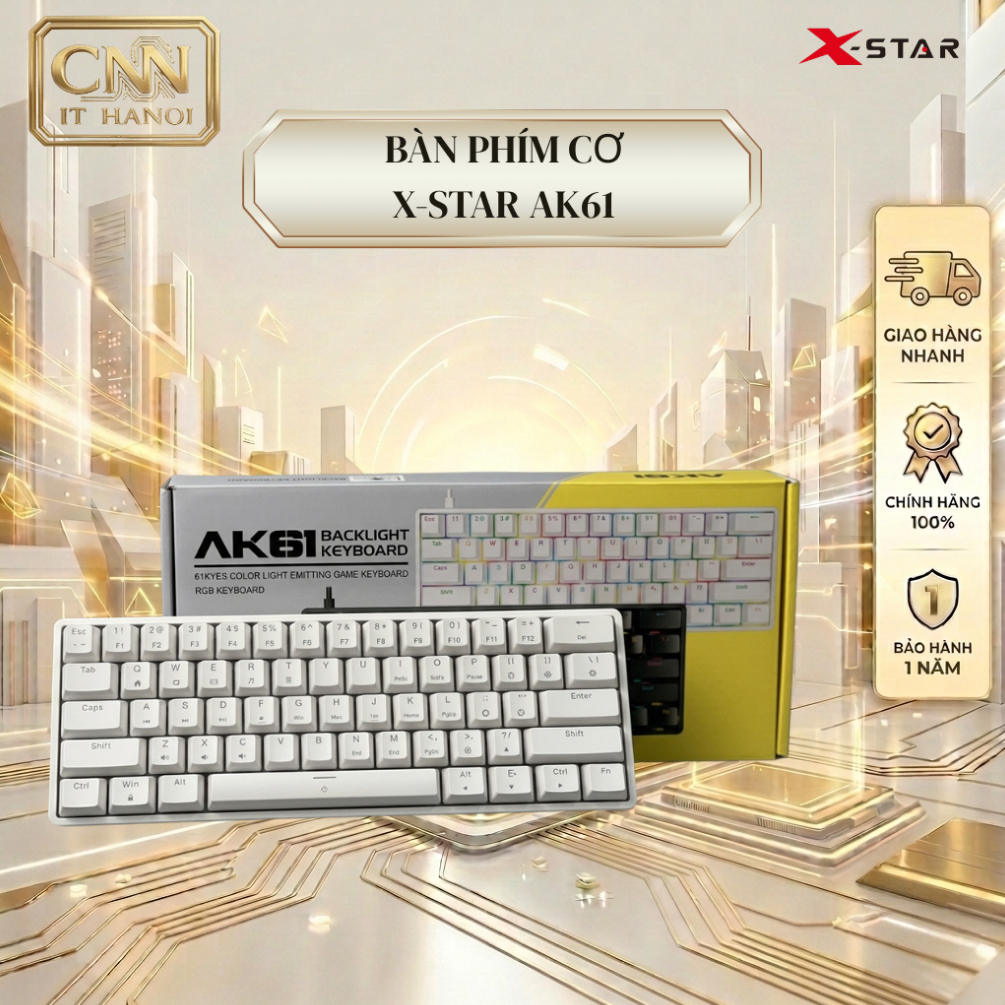 Bàn Phím Cơ Xstar AK61 Red Switch LED RGB, 61 Phím Mini  Kết Nối Type C Bảo Hành 12 Tháng