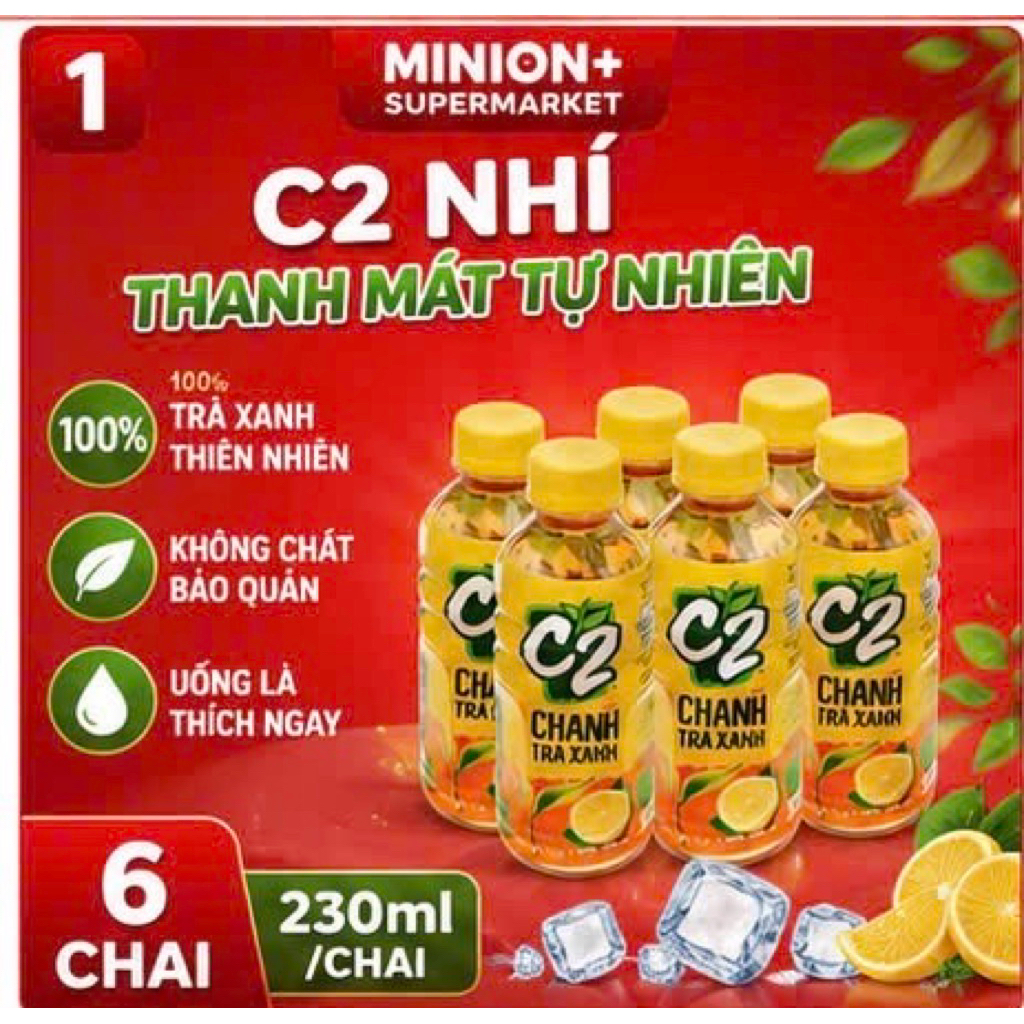 Lốc 6 chai nước giải khát C2 nhí vị chanh/ đào/ táo (230ml)
