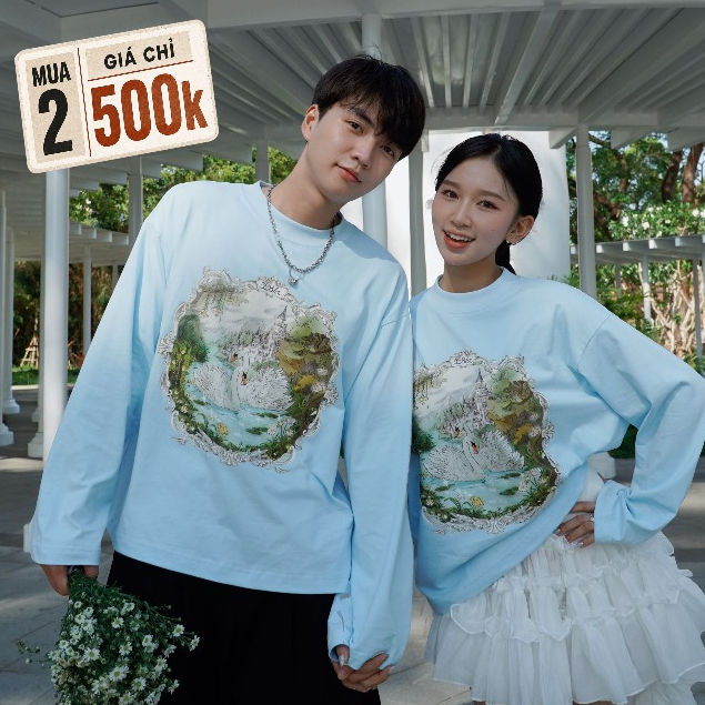 Áo Swan 528Hz, local brand unisex màu xanh cho nam nữ, 100% cotton