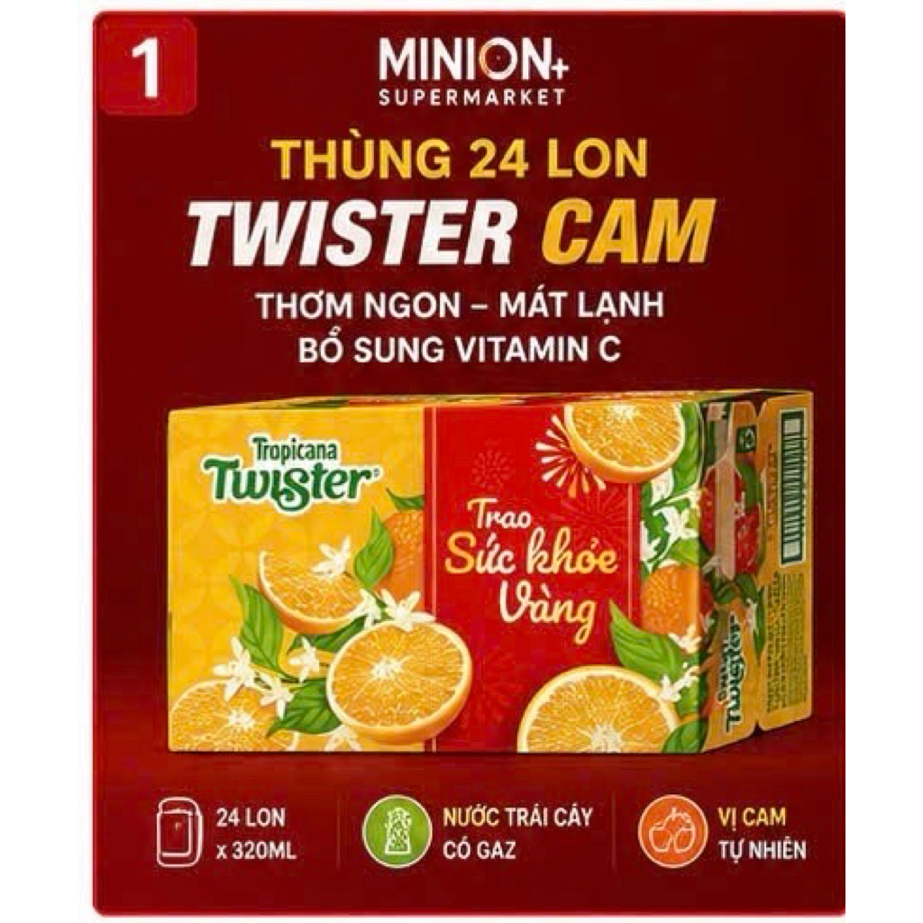 Nước Trái Cây Twister Vị Cam 320ml Thùng 24 Lon | Twister | Giải Khát, Bổ Sung Vitamin | Vị Cam Thơm