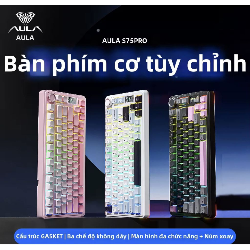 BÀN PHÍM CƠ - AULA S75 Pro Gaming Keyboard 3 Mode RGB Có Màn Hình TFT
