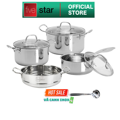 Bộ nồi xửng hấp 3 lớp đúc liền khối inox 304 Fivestar Plus FPB3002 size 16, 20, 24cm và xửng 24cm phù hợp mọi bếp