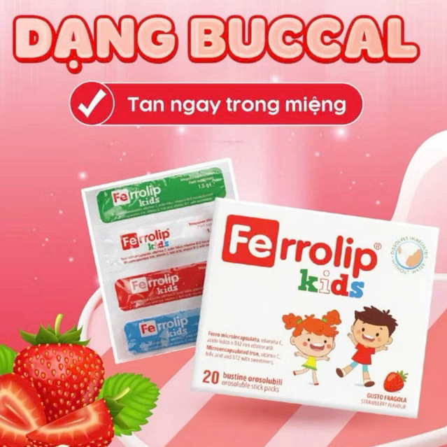 FERROLIP KIDS (Hộp 20 gói 1,5g) hỗ trợ tăng quá trình tạo máu, hỗ trợ cải thiện tình trạng thiếu máu