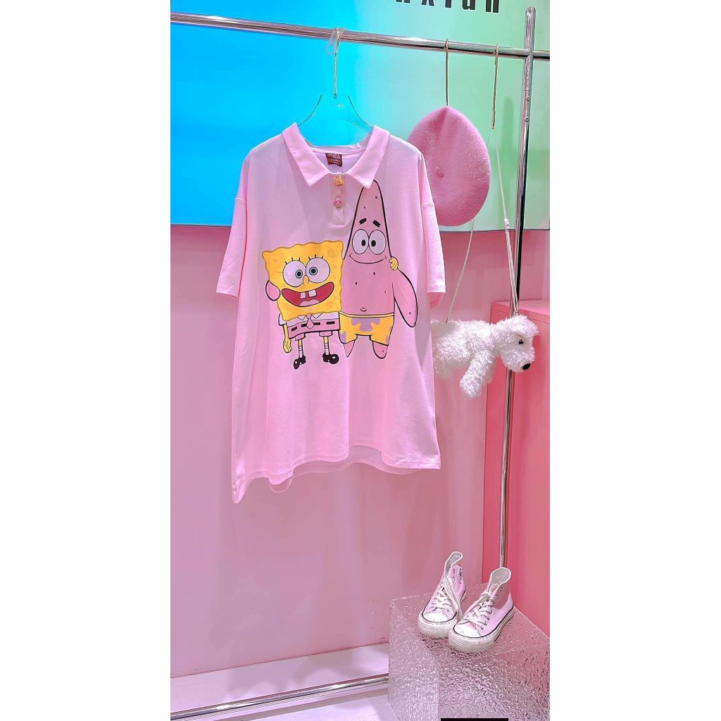 áo hồng SpongeBob & Patrick dáng váy hãng jiwa newtag
