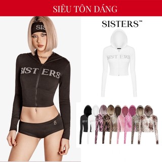 Áo khoác nữ croptop dài tay ôm SISTERS có mũ hoạ tiết đính cườm phối đường viền eo siêu tôn dáng Caspian | SS-S61-AK
