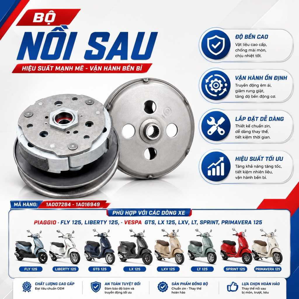 BỘ NỒI SAU CHO PIAGGIO FLY 125, LIBERTY 125, VESPA GTS, LX 125, LXV, LT, SPRINT, PRIMAVERA 125