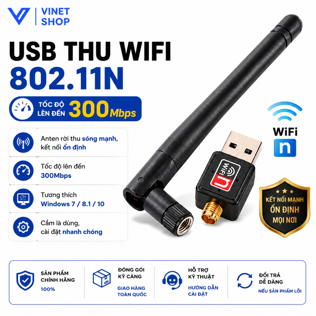 USB Wifi - USB thu Wifi 802.11n Cho Máy Bàn Có Anten -dc2381