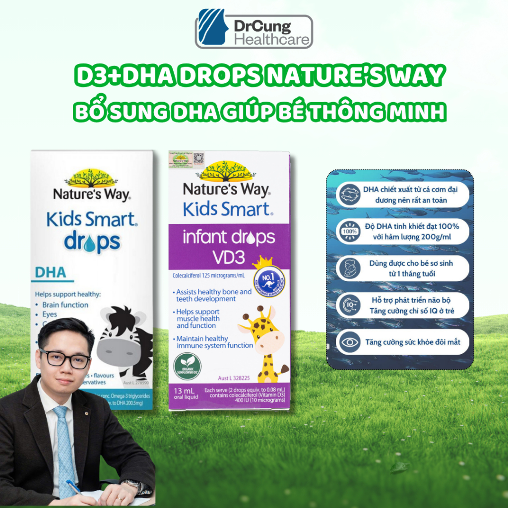 [COMBO DHA DROPS + D3 Thuần] Hữu Cơ Cho Bé - Bổ Sung DHA, D3 Giúp Bé Thông Minh, Cao Lớn