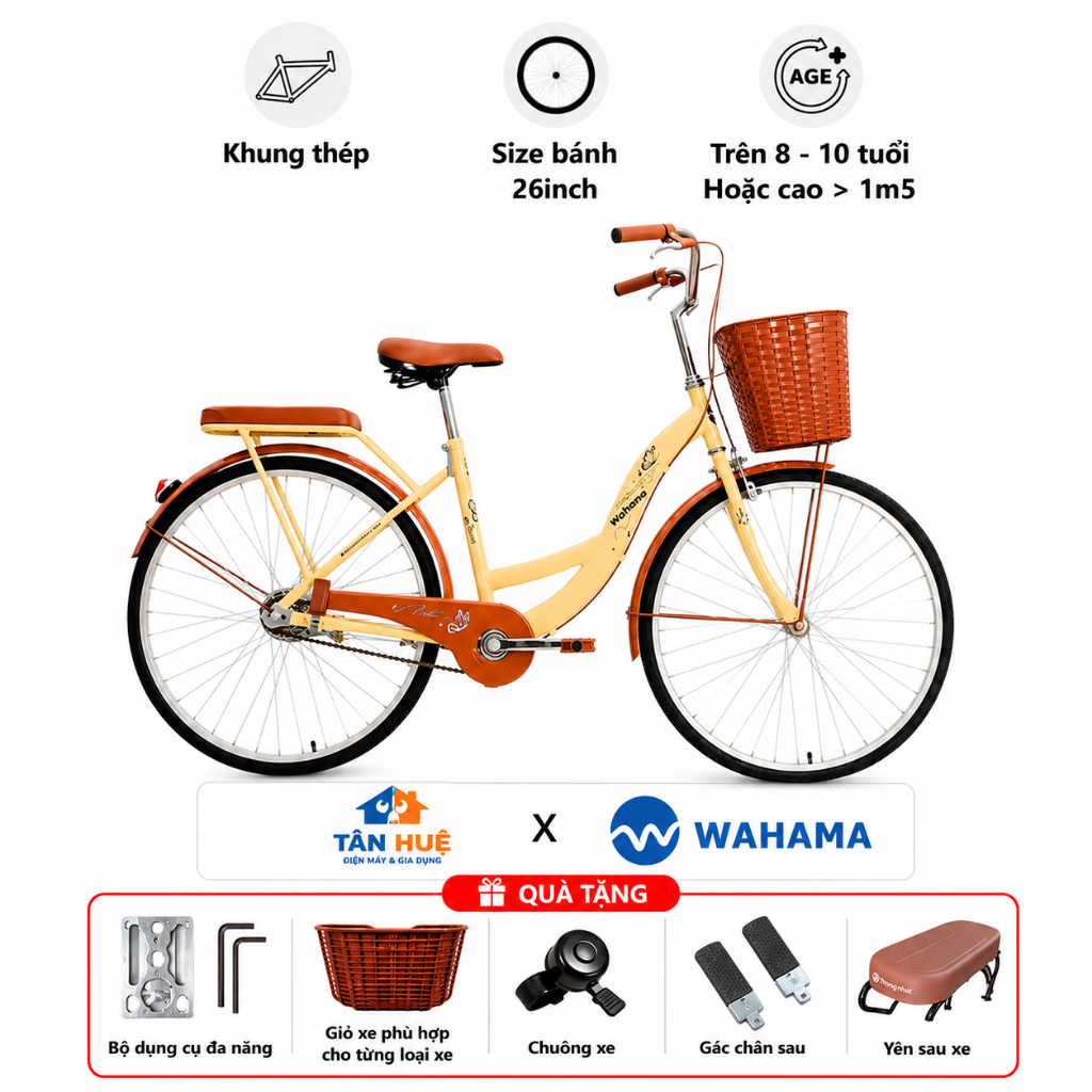 Xe Đạp phổ thông WAHAMA CAMEL Nhiều Màu [Tặng Phụ Kiện] Phù Hợp Học Sinh Đi Học, Người Lớn Đi Làm