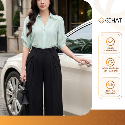 Áo Sơ Mi Nữ 𝐂𝐂𝐇𝐀𝐓 Dáng Suông Kiêu Hoya Tay Bồng Chất Liệu Tơ Mềm Mát 16FNV2126ST