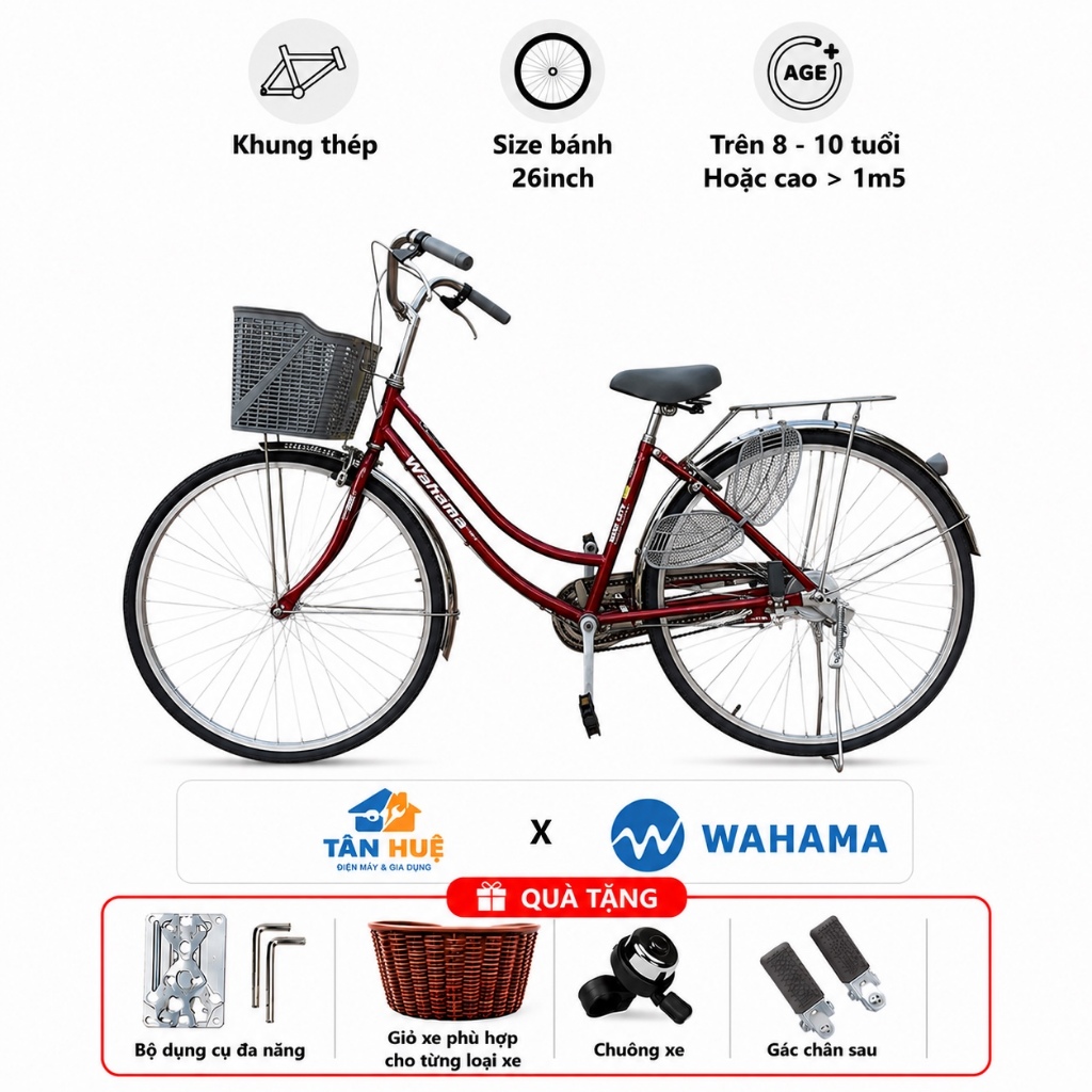 Xe Đạp Cổ Điển WAHAMA Mã MiNi [Tặng kèm Phụ Kiện] - Phù Hợp Với Học Sinh Đi Học, Người Lớn Đi Làm