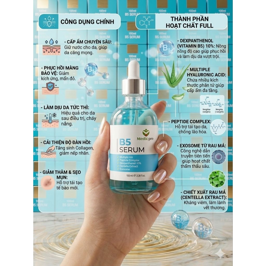 ​Serum Phục Hồi B5 Medicpro 100ml – Cấp Ẩm Chuyên Sâu, Tái Tạo Da ExosomeTinh Chất Phục Hồi Da B5 Me