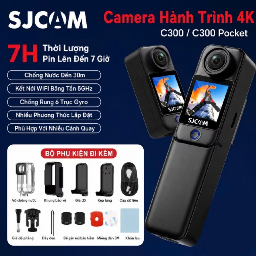 Camera SJCAM C300 / C300 Pocket - Camera Sport 4K Có Wifi, Chống Nước, Màn Hình Cảm Ứng