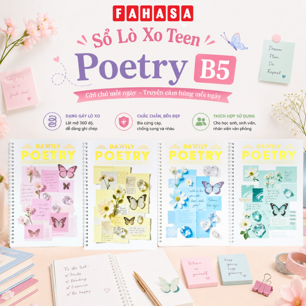 Sổ Lò Xo Teen Poetry B5 - Kẻ Ngang - 60 Trang 80gsm - Depai B5-2130-25